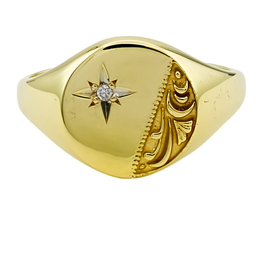 9ct gold Diamond Signet Ring size U